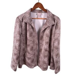 Chico's Blazer‎ Jacket Women's Size 3 XL Taupe Gray Open Front Pockets Casual